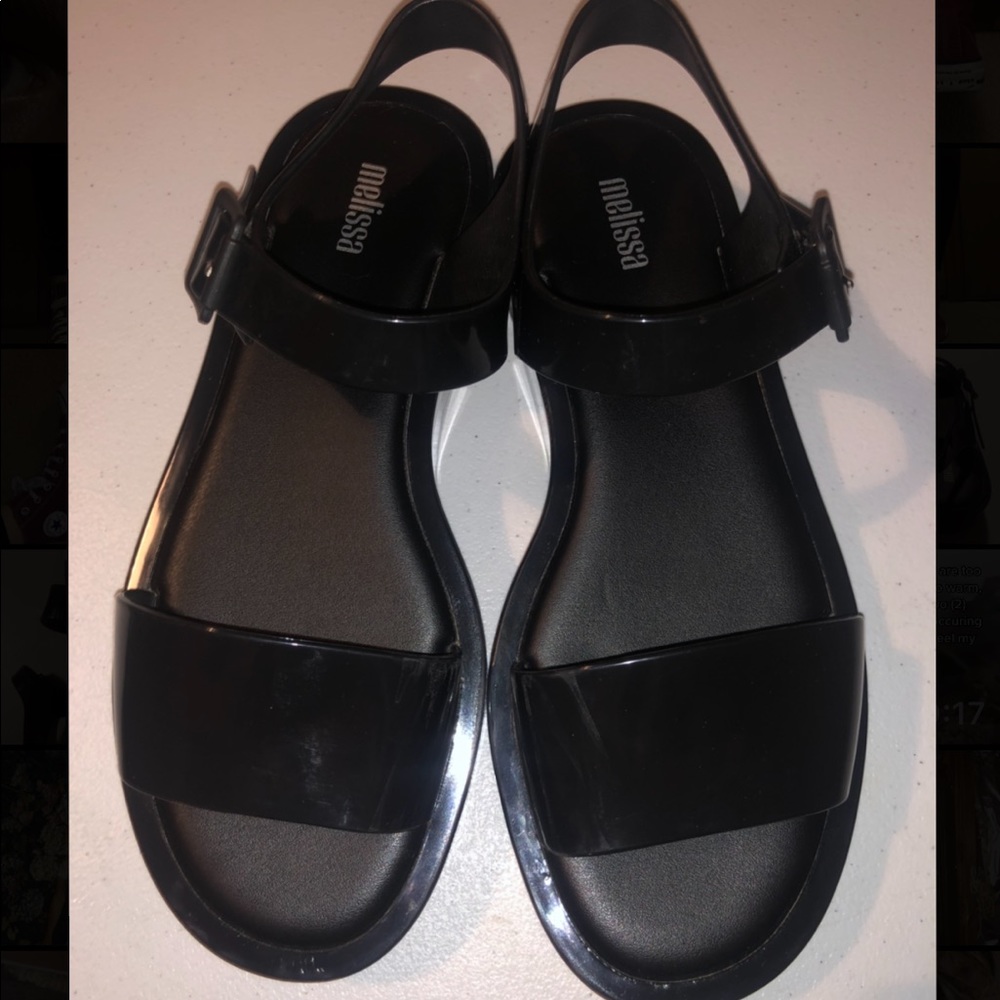 Melissa Black Jelly Platform Buckle Ankle Strap Sandals